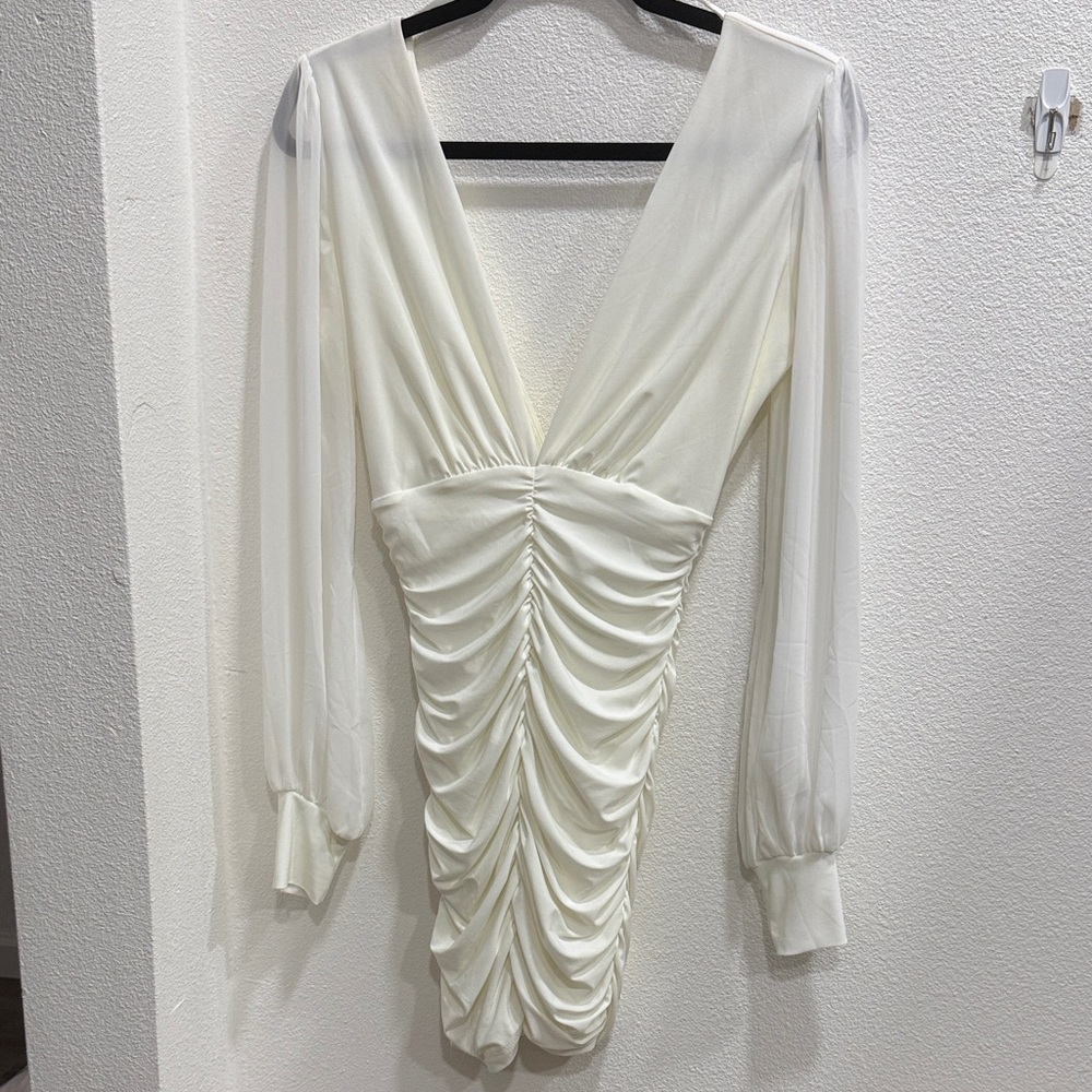 Windsor Cream V-Neck Ruched Dress